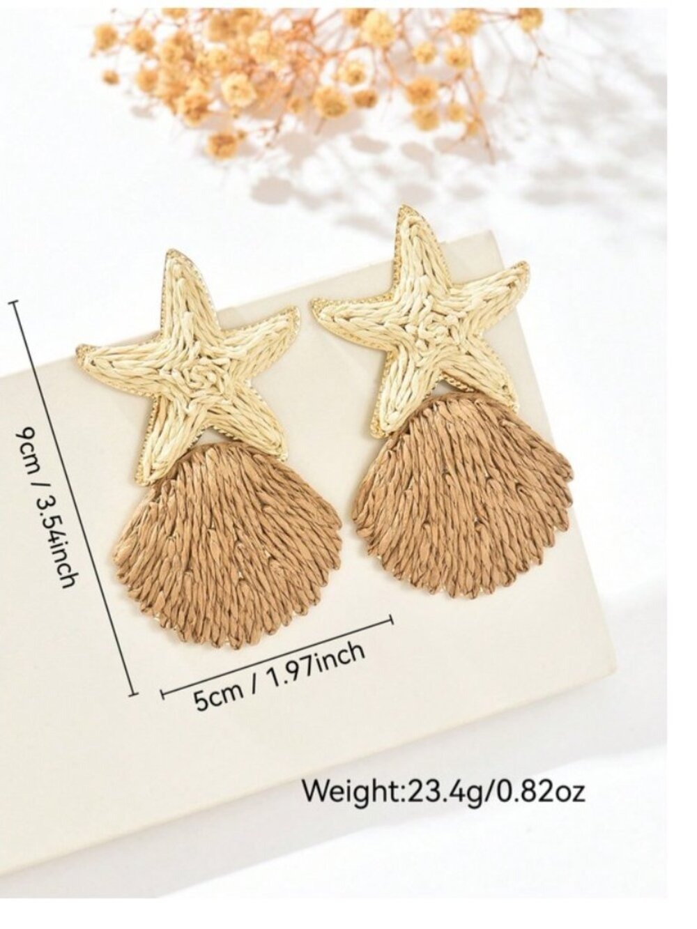 Straw Starfish & Shell Sea Life Earrings - Picture 7 of 7